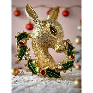 Avante Signed Christmas Rudolph Reindeer Rhinestone Pin 2"